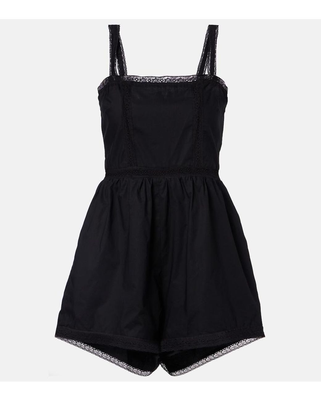 Faithfull The Brand Black Emilia Lace-Trimmed Cotton Romper