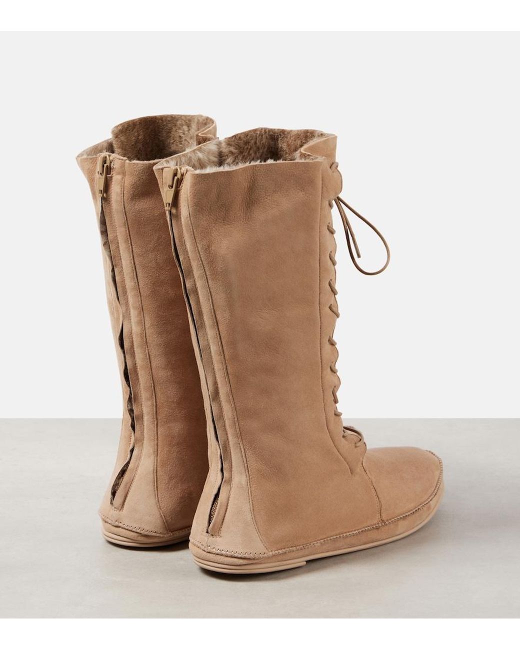 The Row Natural Tyler Suede Lace-Up Boots
