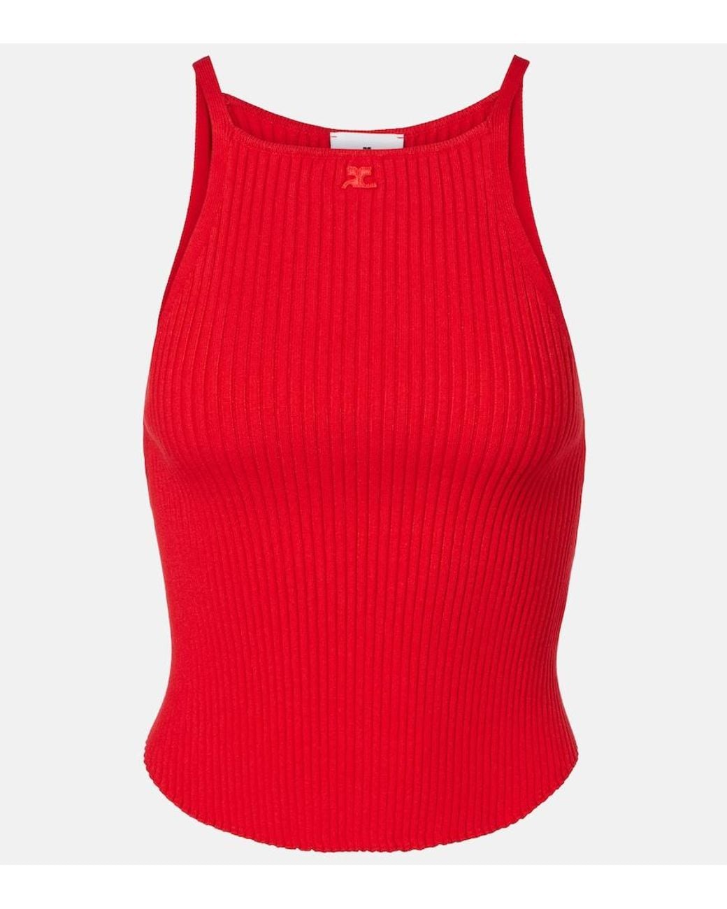 Courreges Red Circle Logo Ribbed-Knit Tank Top