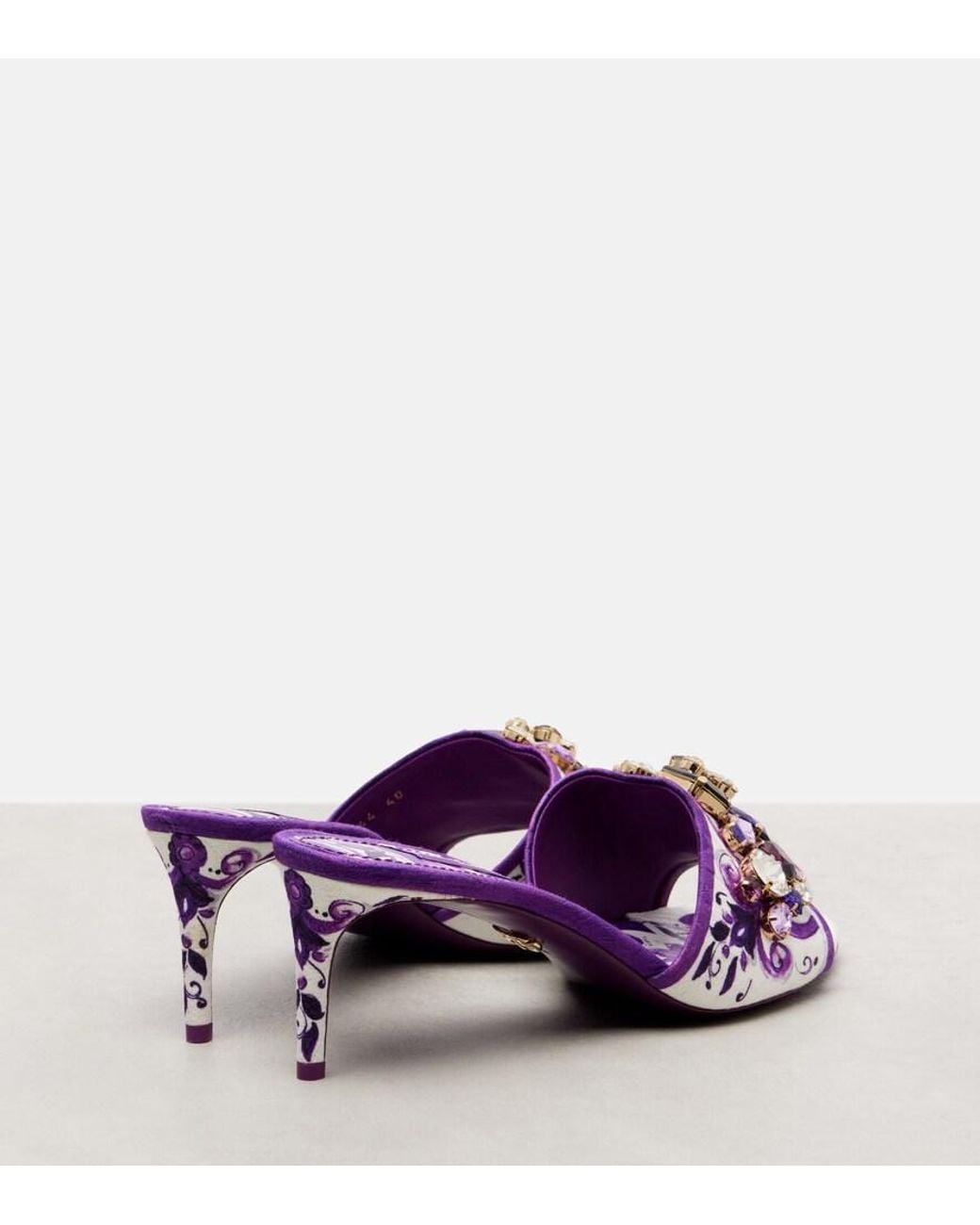 Dolce & Gabbana Purple Brocade Mules With Jewel Embroidery