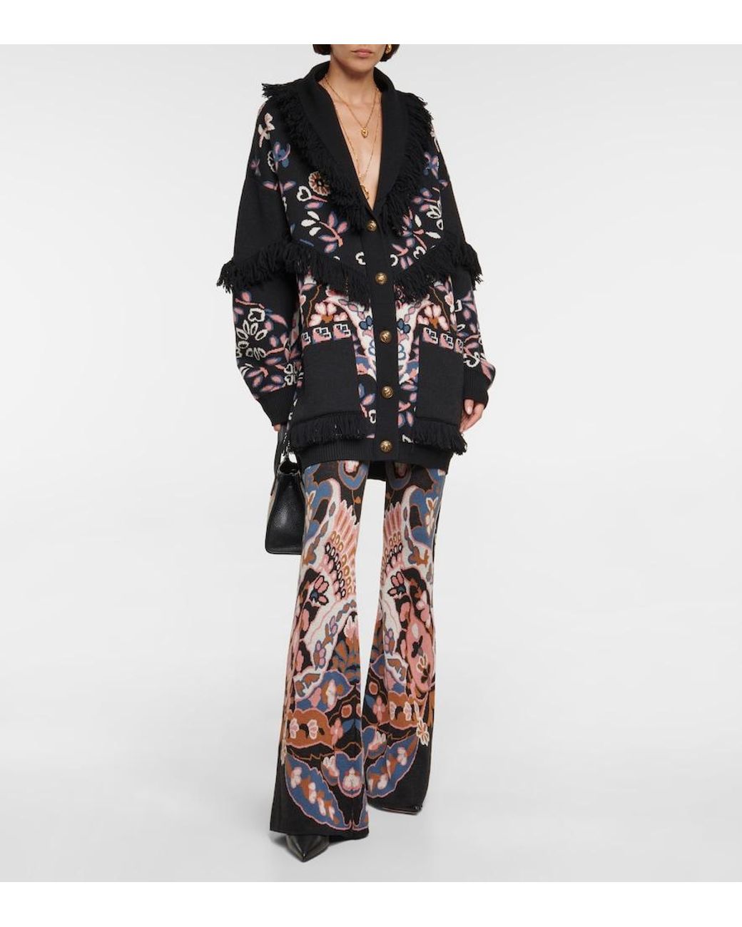 Etro Floral High-Rise Flared Wool Pants