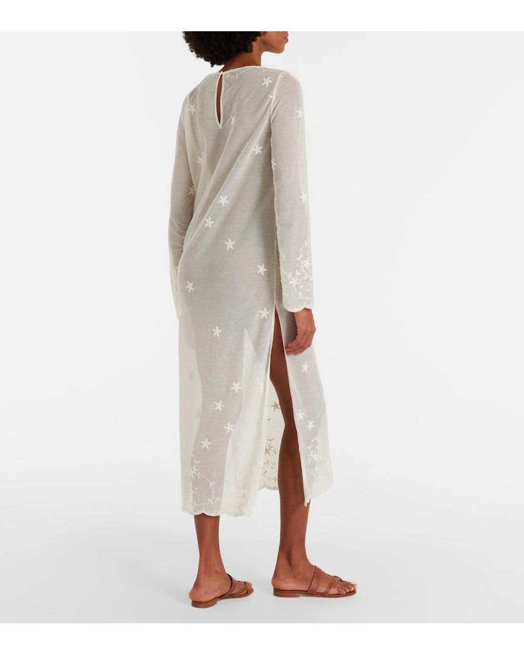 Posse White Cove Embroidered Sheer Cotton Tulle Kaftan