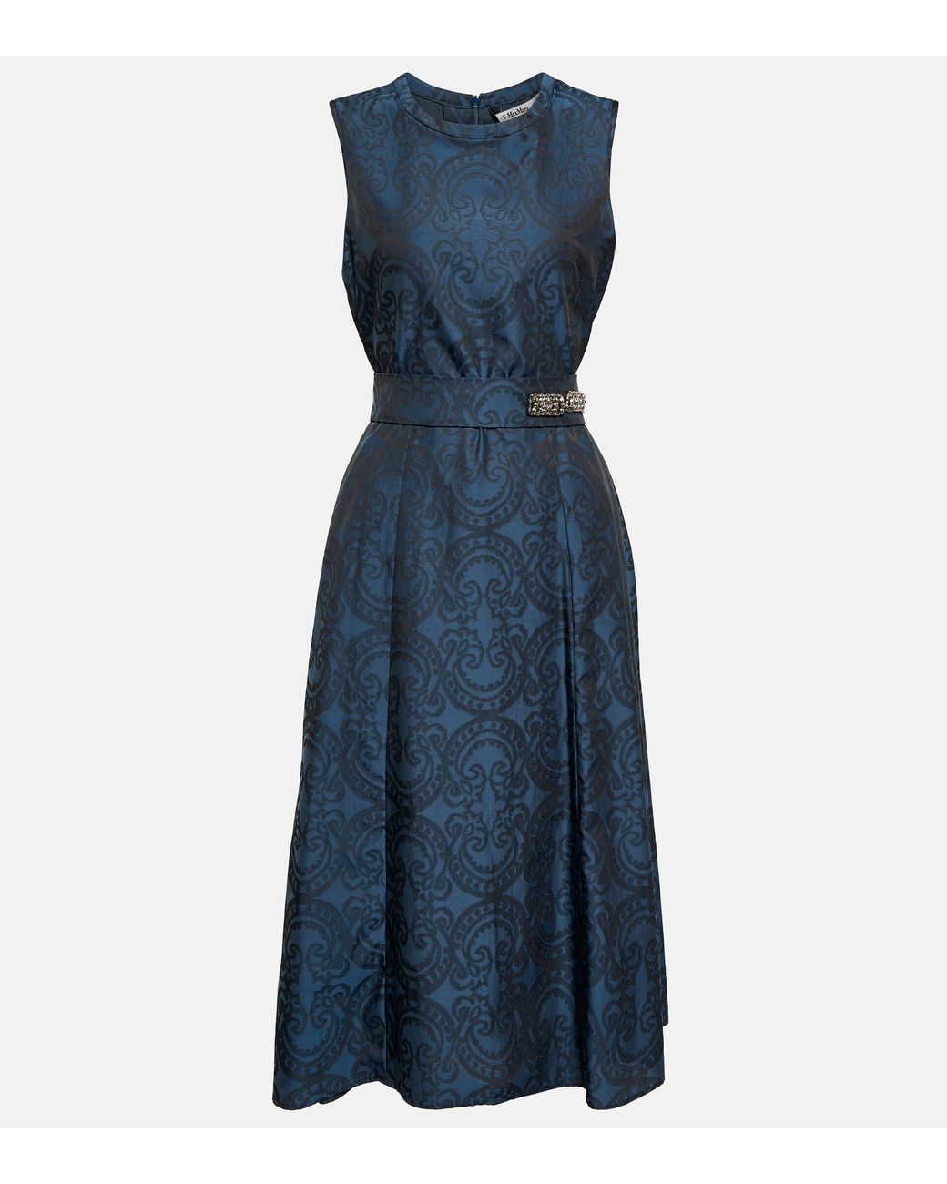Max Mara Printed Belt-detail Midi Dress in Blue | Lyst