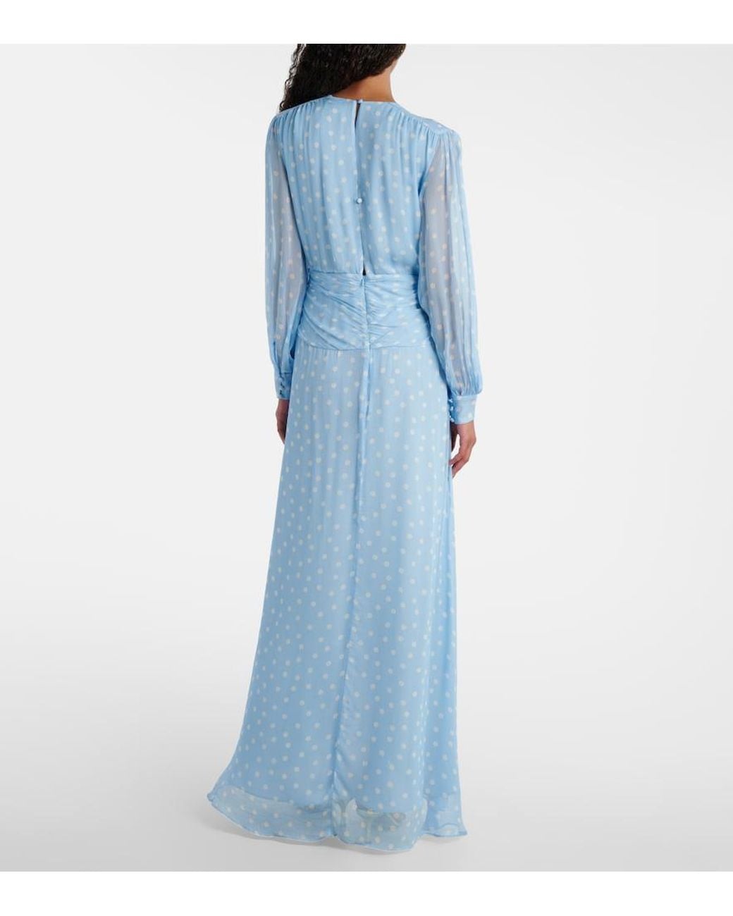 RIXO London Meera Polka-Dot Shirred Gown in Blue