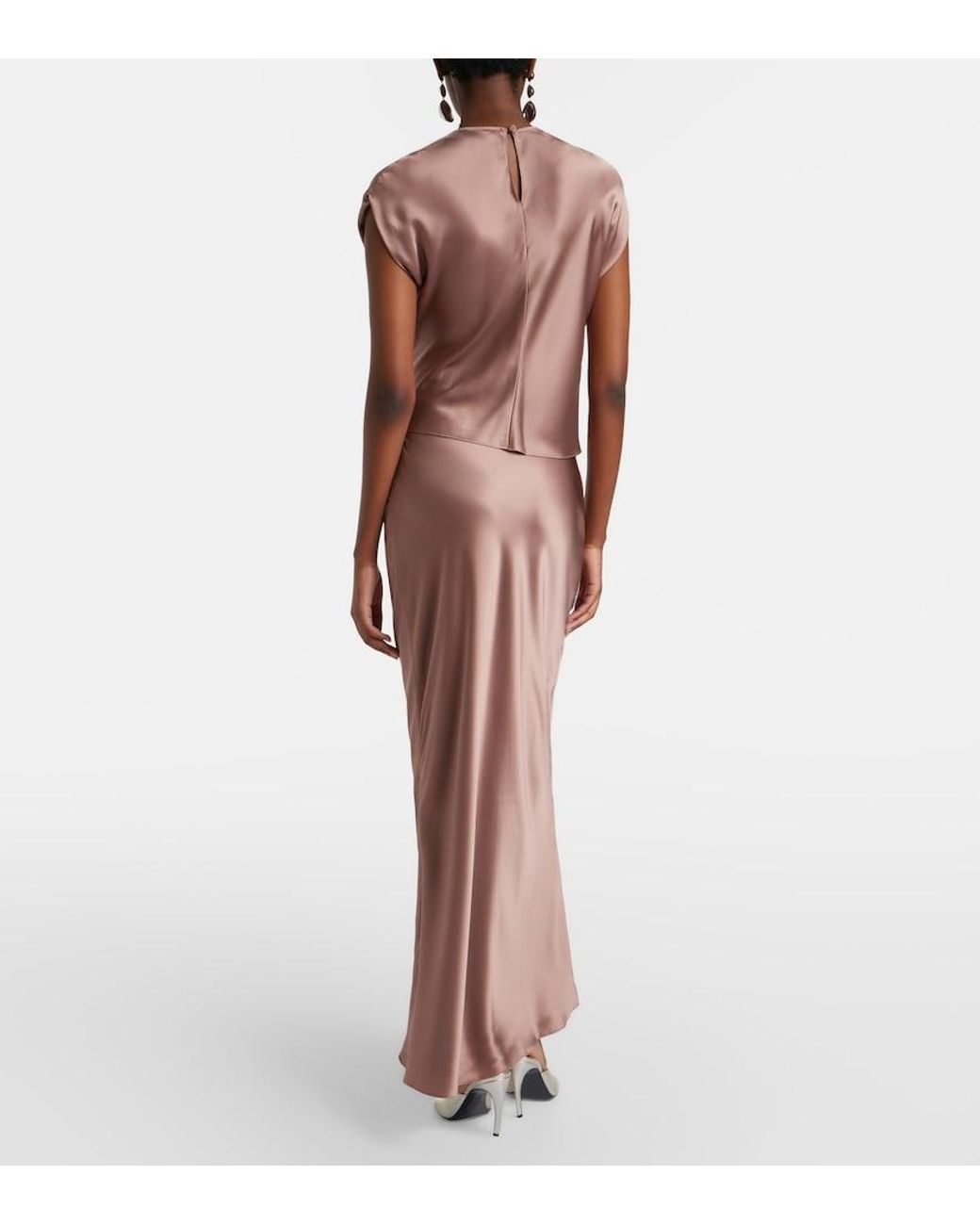The Sei Brown Silk Satin Maxi Skirt