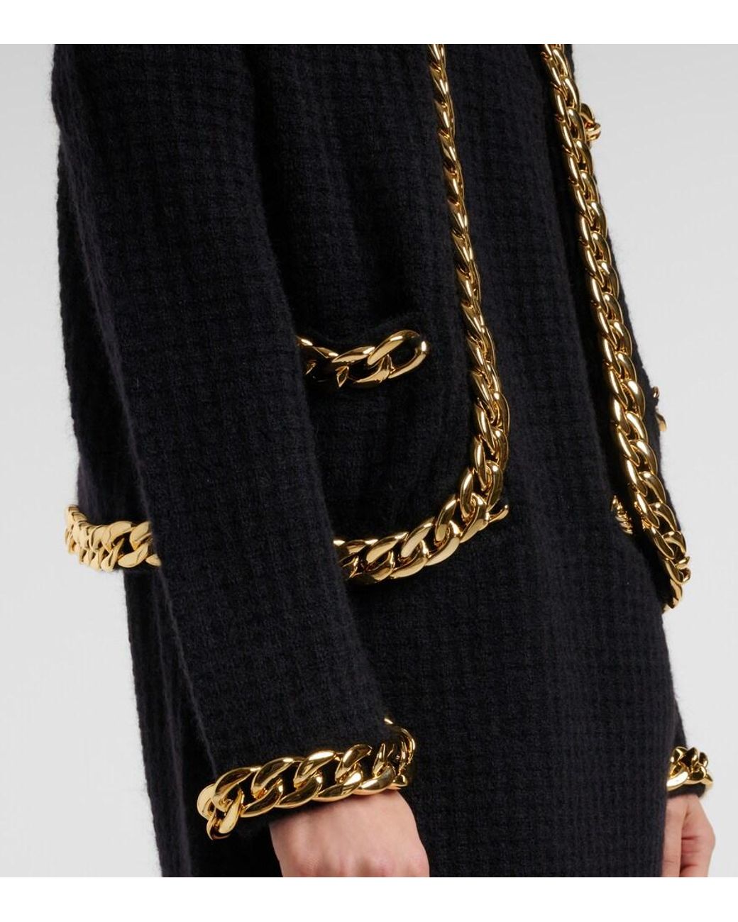 Tory Burch Black Kendra Chain-Trimmed Wool-Blend Cardigan