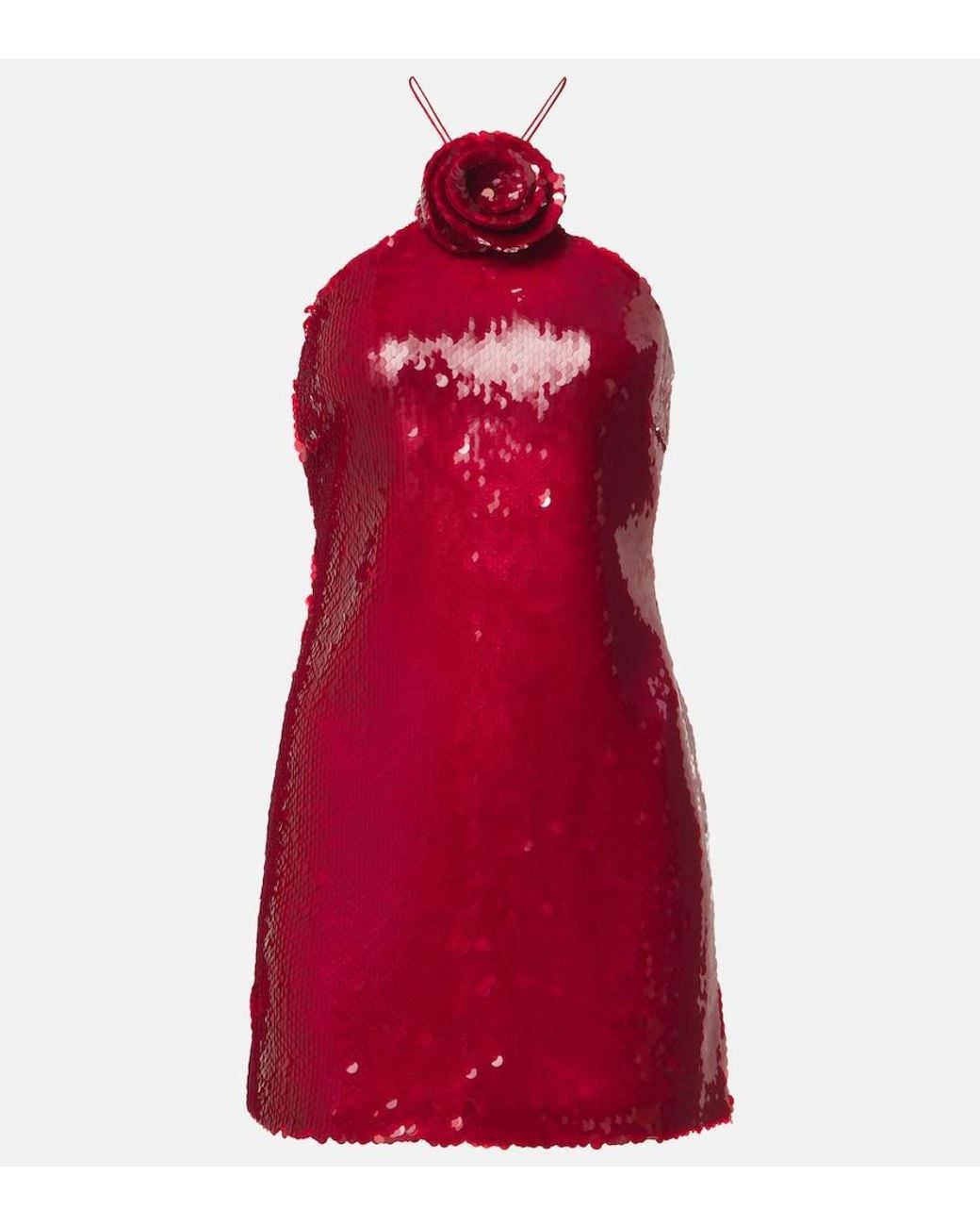 Magda Butrym Red Floral-Applique Sequined Halterneck Minidress