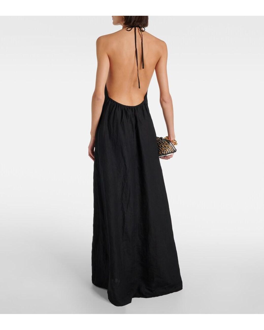 slim fit dress slacks Collar Halter Neck Linen Dress-Pomegranate main image 0