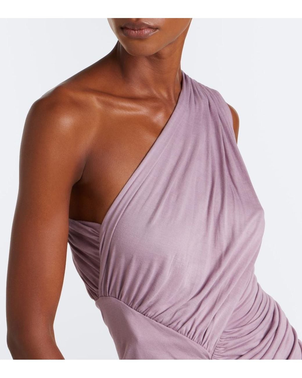 Rick Owens Purple Lilies Avra Ruched One-Shoulder Jersey Gown