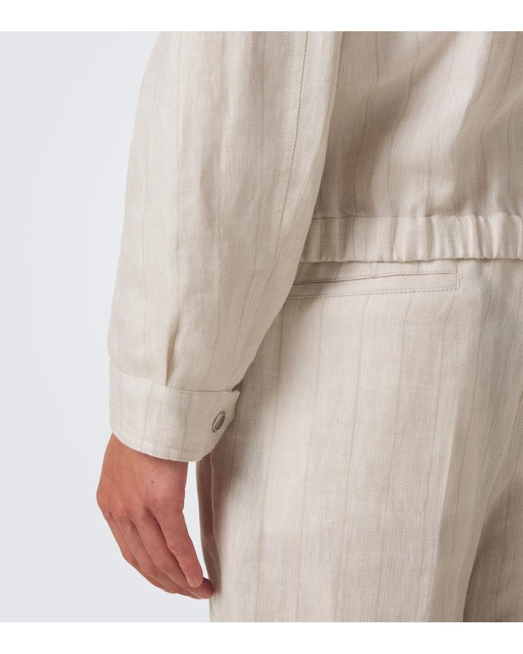 Brunello Cucinelli Natural Striped Linen Blouson Jacket for men