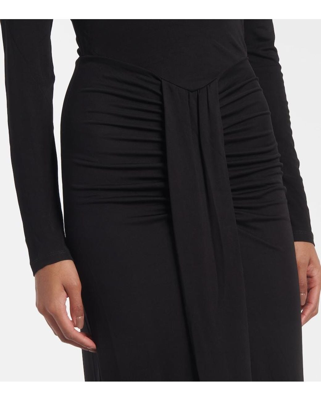 Staud Black Ruched Jersey Midi Dress