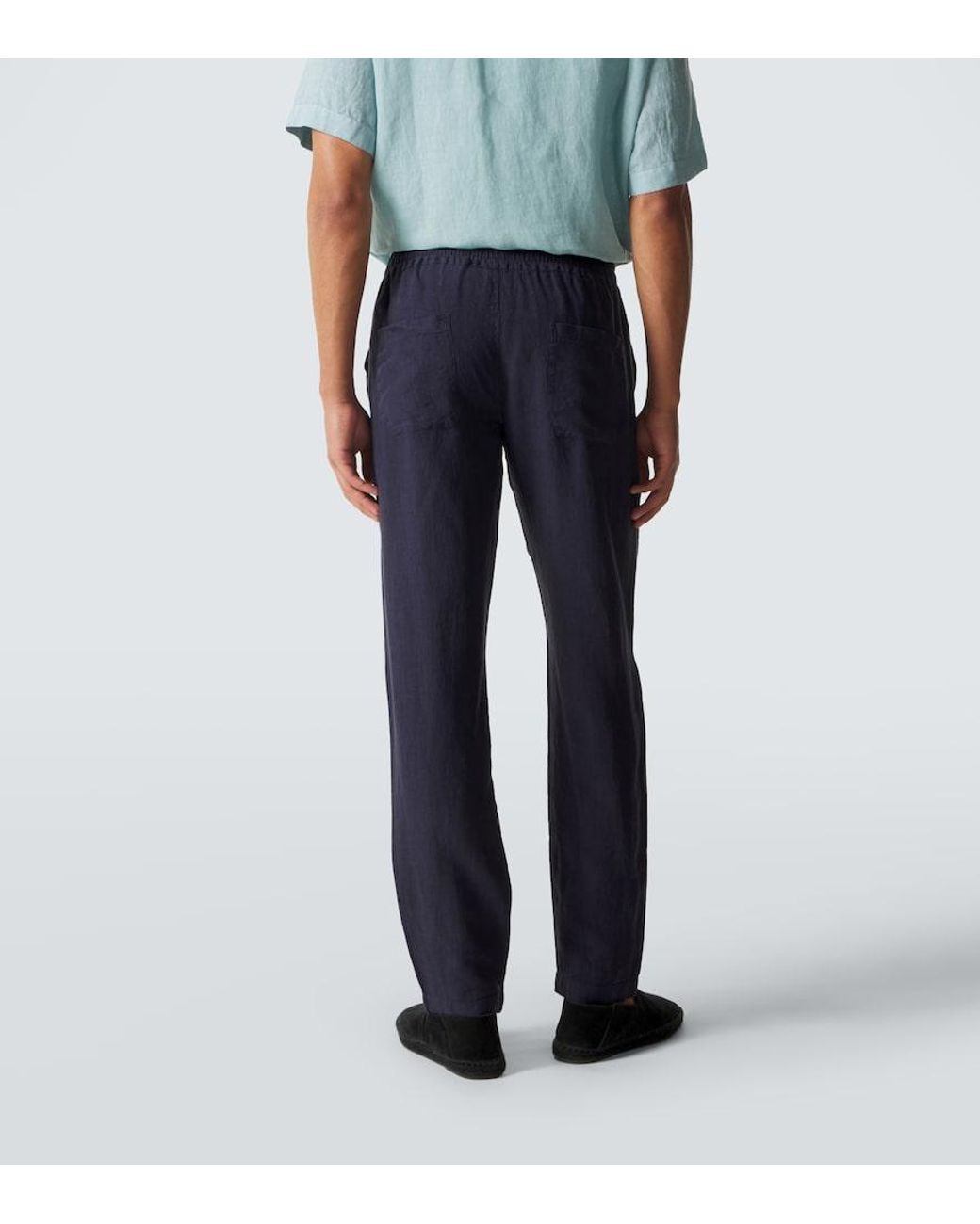 Thom Sweeney Blue Linen Straight Pants for men