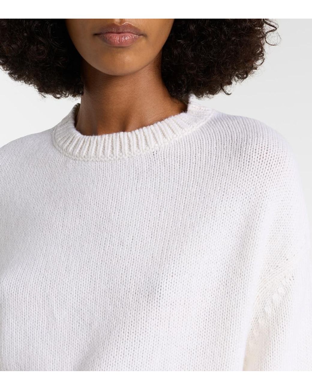 Khaite White Sabina Cropped Cashmere Sweater