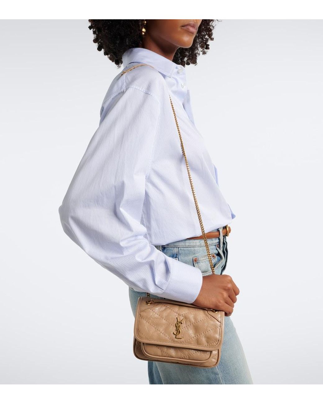 Saint Laurent Natural Niki Mini Leather Shoulder Bag