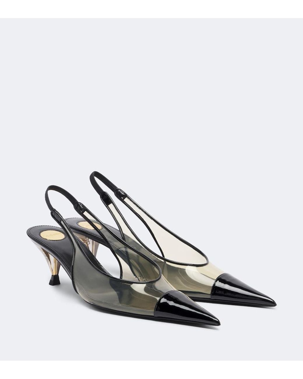 Saint Laurent White Fanny Leather-Trimmed Slingback Pumps