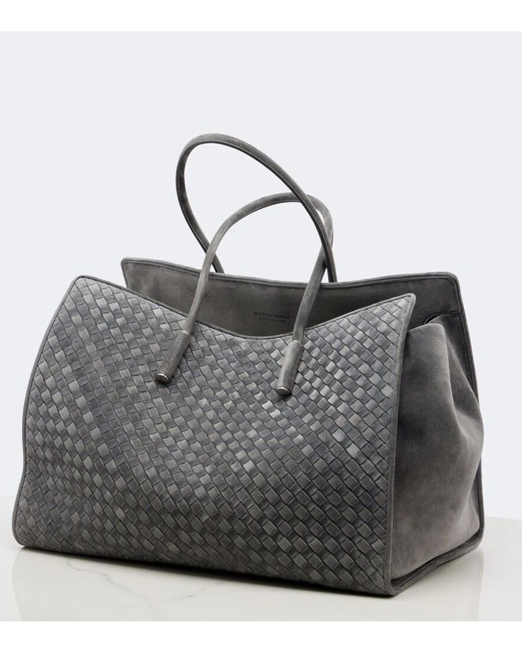 Bottega Veneta Gray Barbara Large Intrecciato Suede Tote Bag