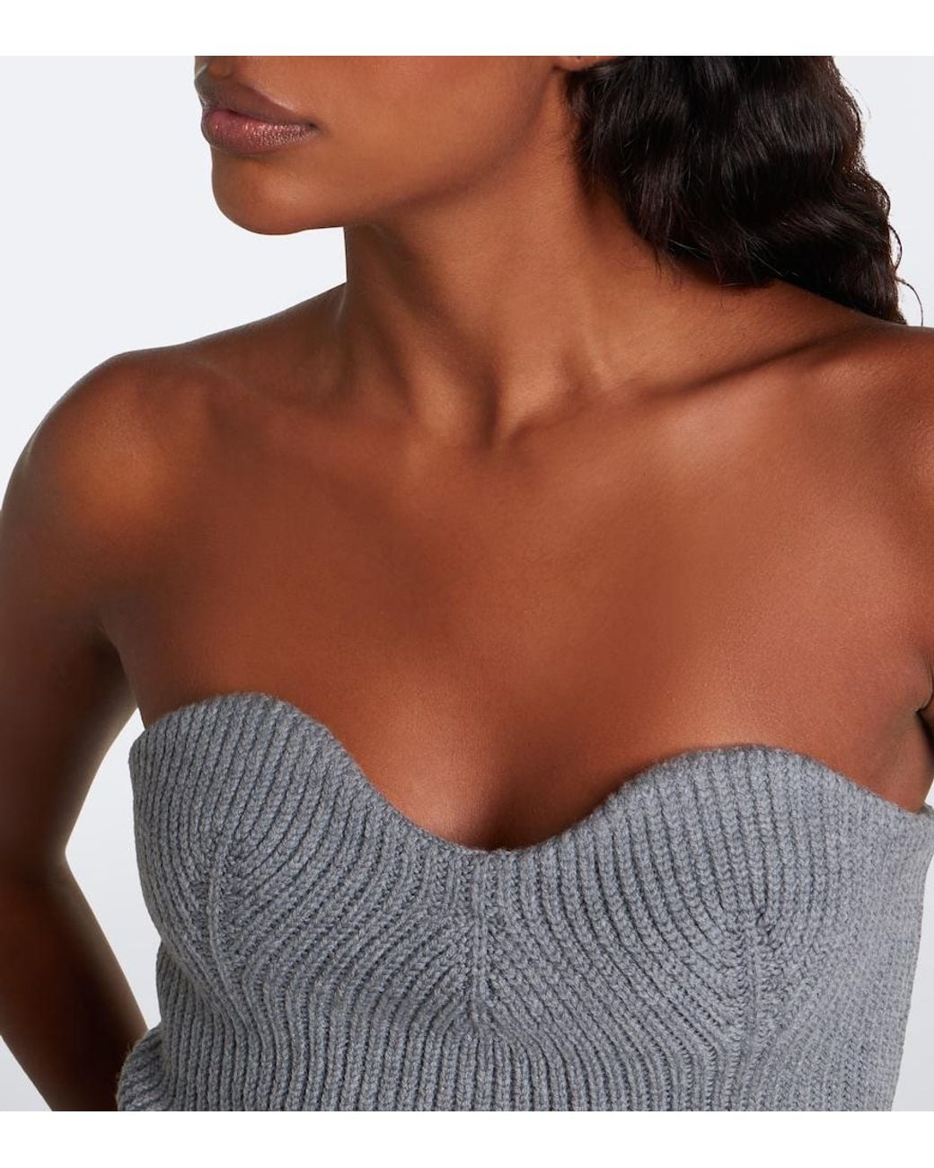 Jil Sander Gray Wool-Blend Bustier Top
