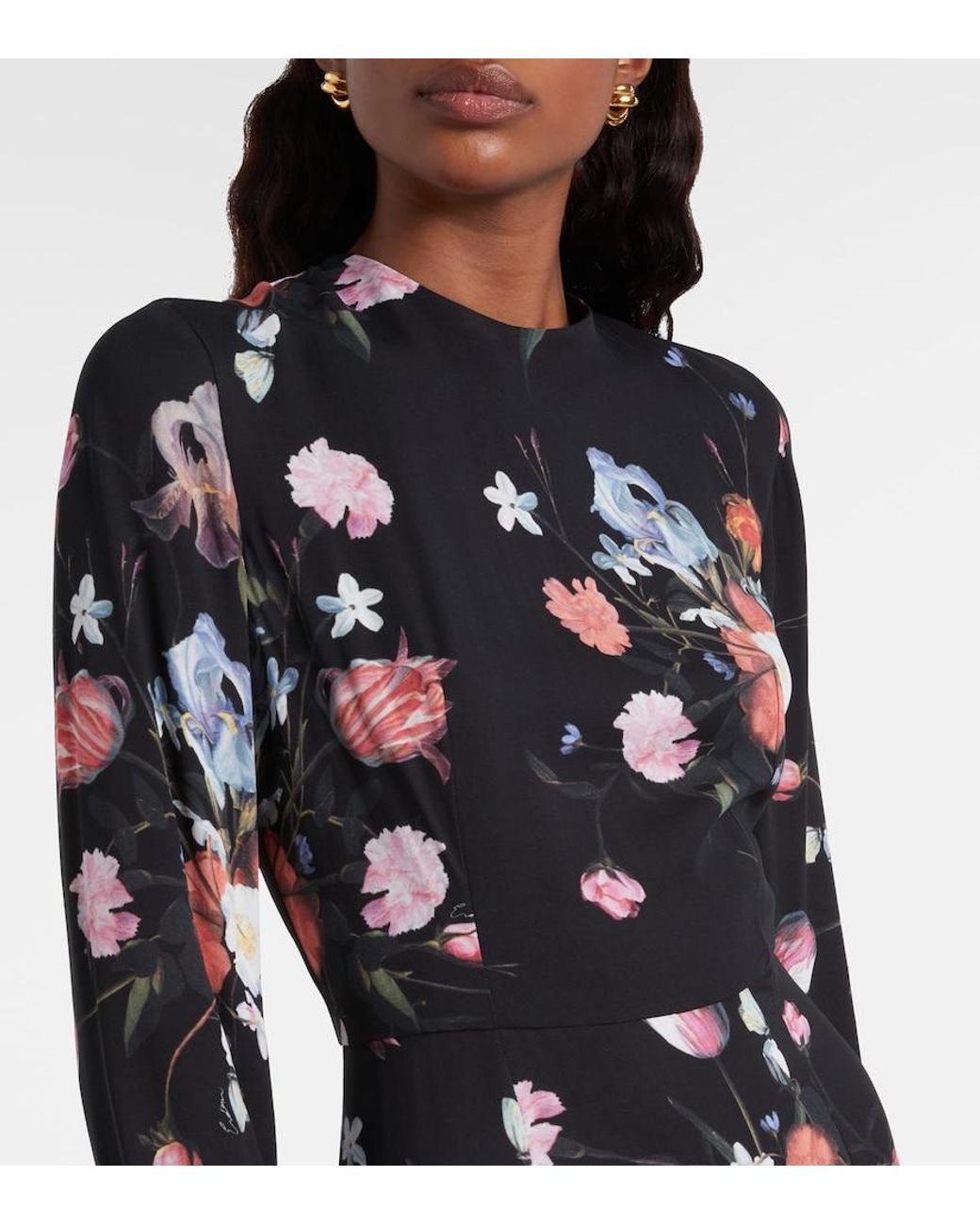 Erdem Blue Floral Crepe Midi Dress