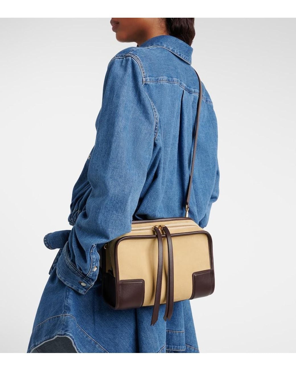 Loewe Black Amazona 180 Leather-Trimmed Suede Top-Handle Bag