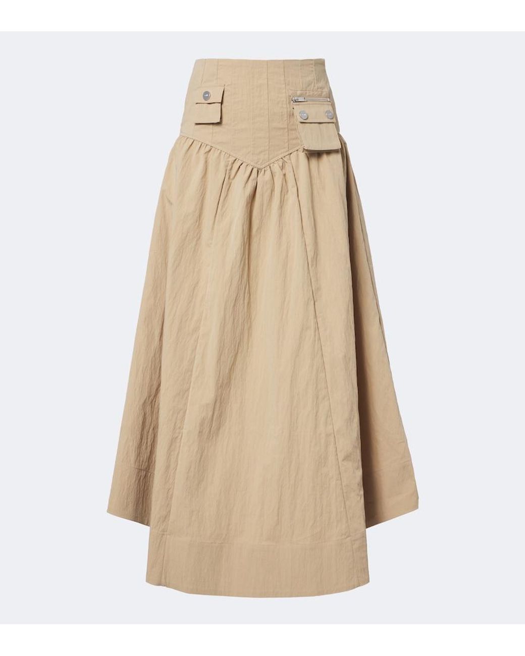 Ganni Natural Gathered Cotton-Blend Maxi Skirt