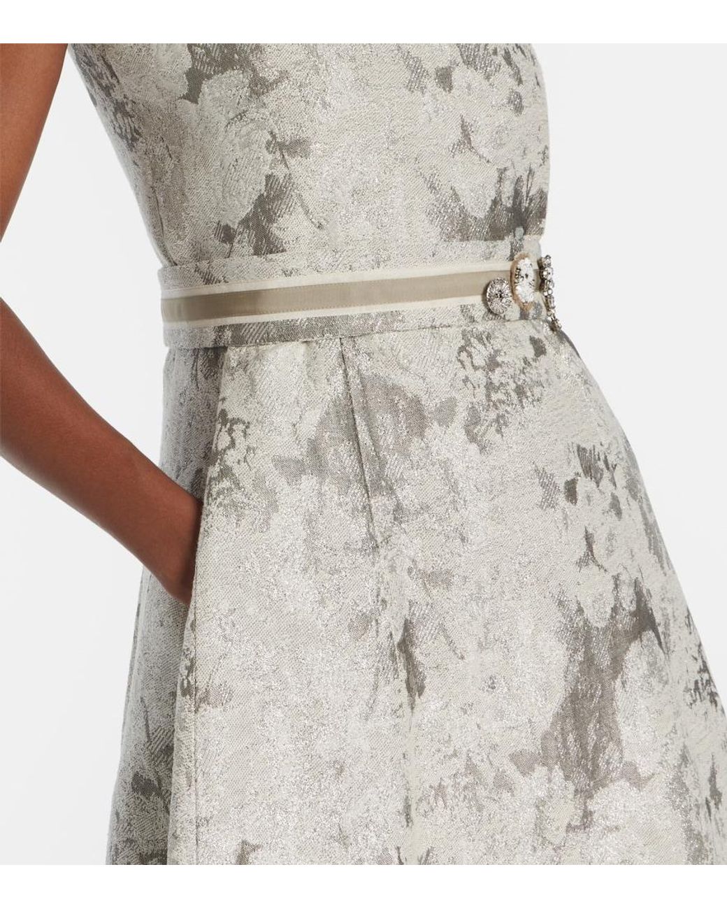 Max Mara Natural Cotton-Blend Jacquard Midi Dress