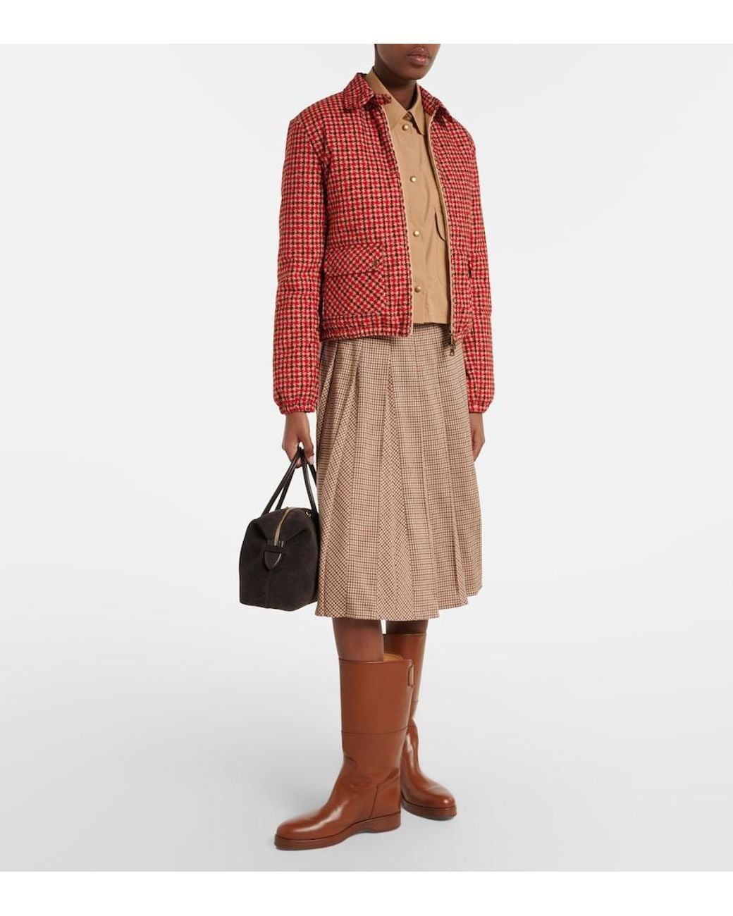 Moncler Red Lanset Houndstooth Cotton Down Jacket