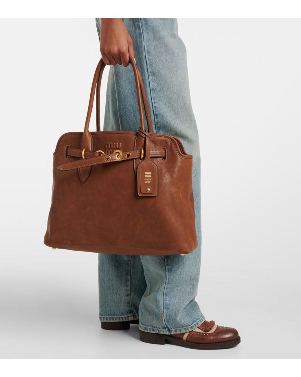 Miu Miu Brown Aventure Medium Leather Tote Bag