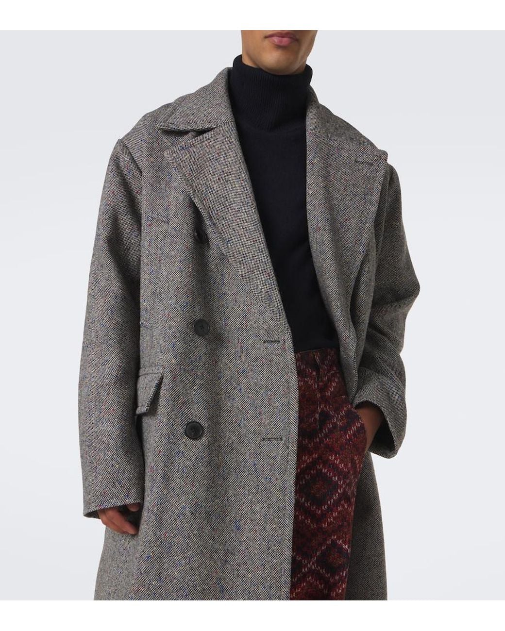 Dries Van Noten Gray Double-Breasted Wool Coat for men