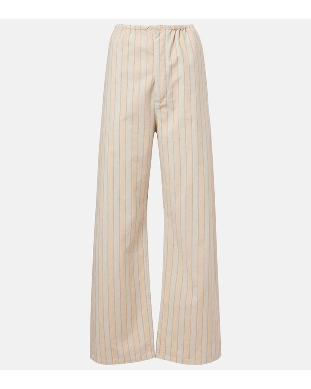 Maison Margiela Natural Striped Cotton Wide-Leg Pants
