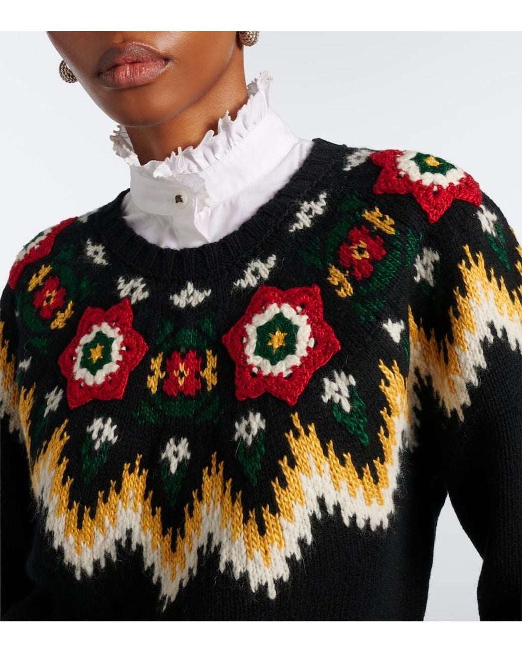 Polo Ralph Lauren Blue Crochet Wool And Cotton Sweater