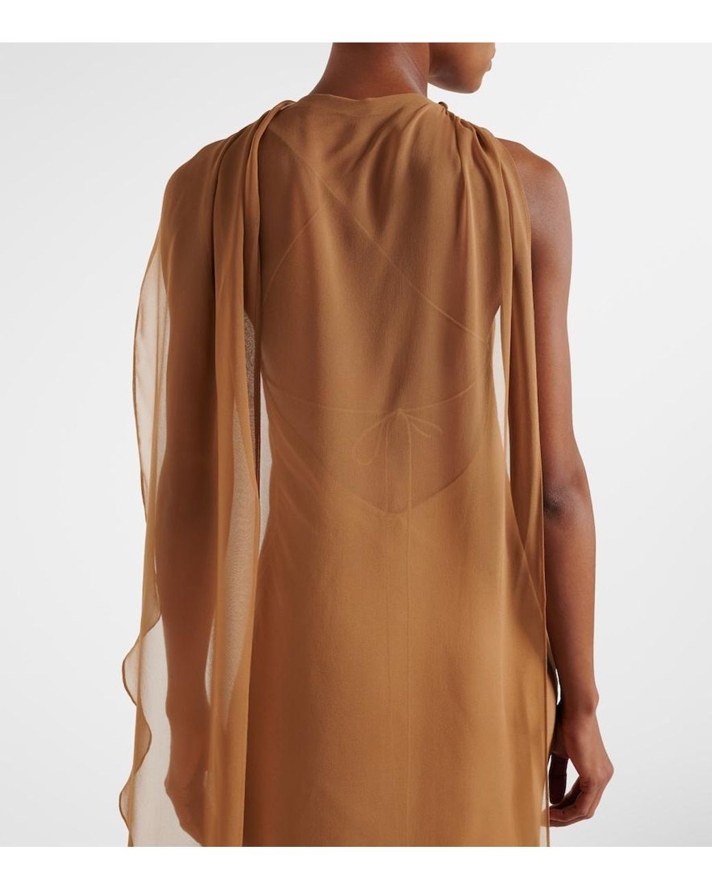 The Sei Brown Caped Silk Satin Gown
