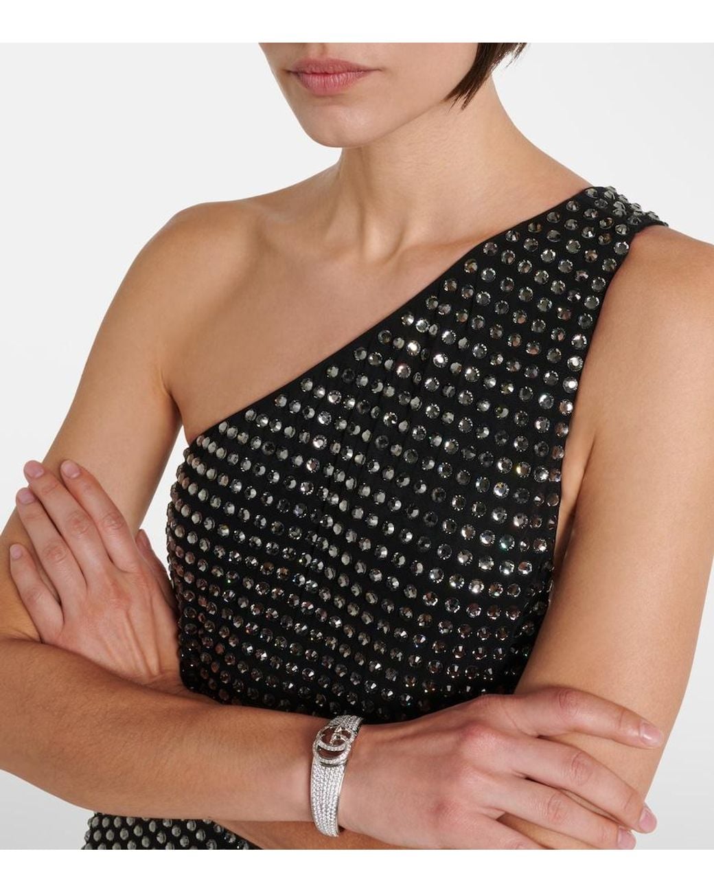 Gucci Black Embellished One-Shoulder Jersey Gown