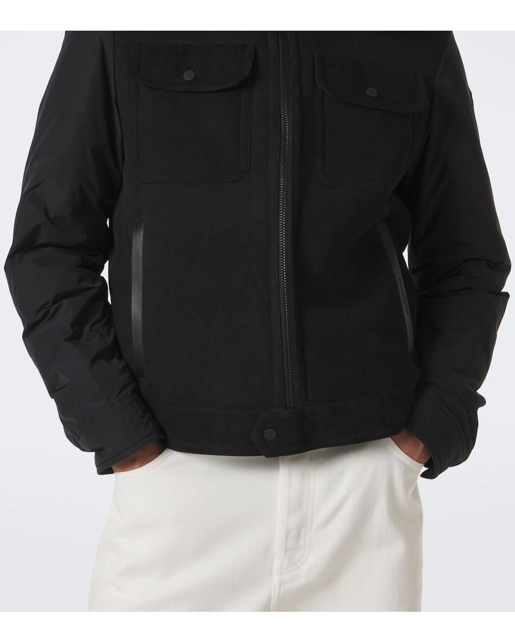 Moncler Black Shearling-Trimmed Suede Down Jacket for men