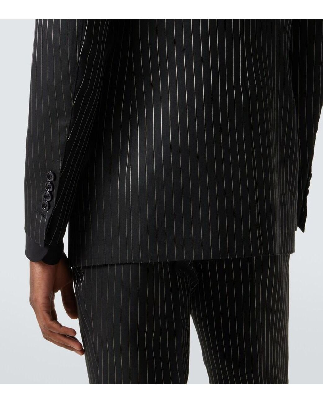 Tom Ford Black Striped Wool And Silk Lame Blazer for men