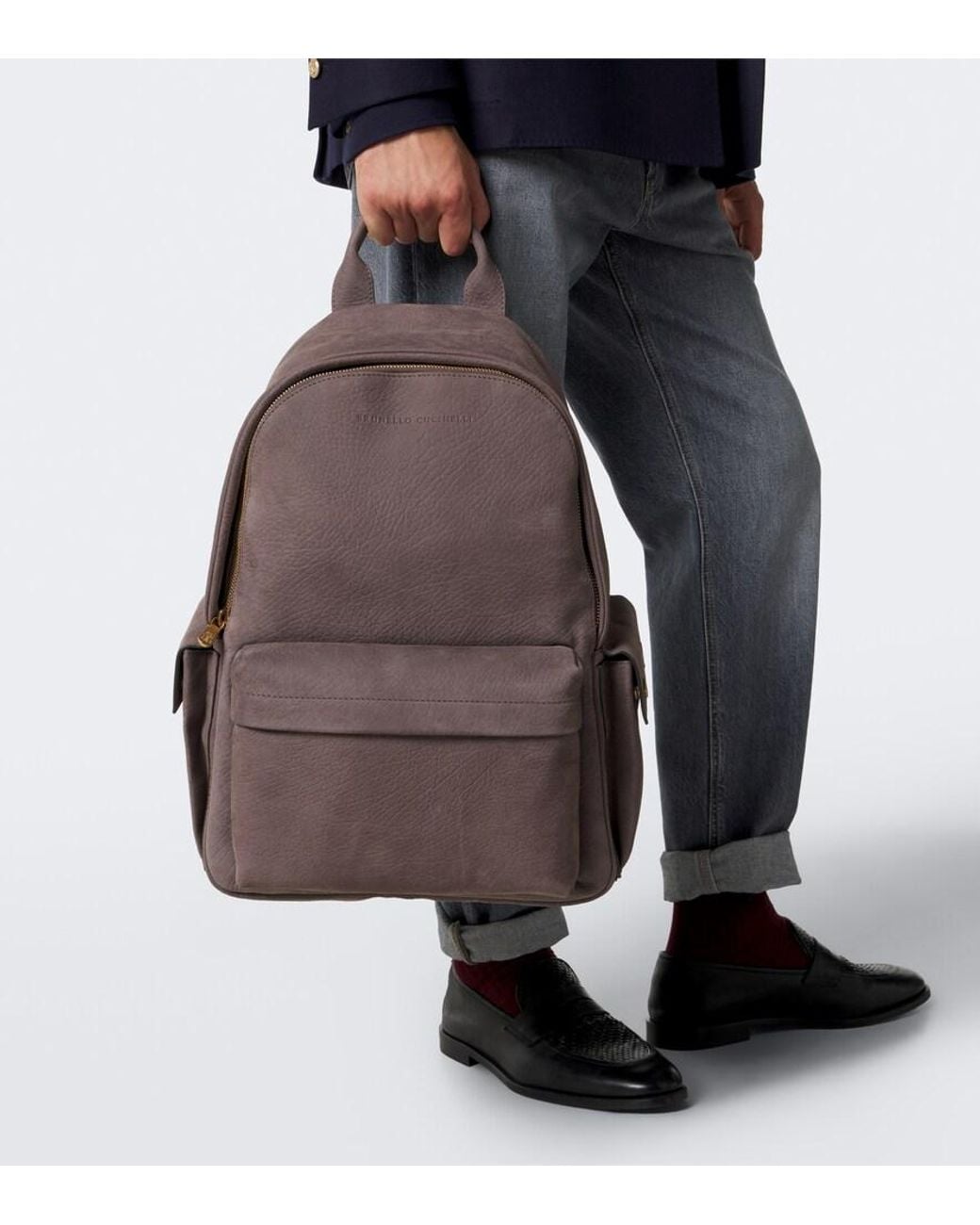 Brunello Cucinelli Brown Leather Backpack for men