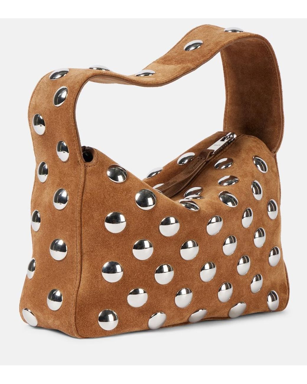 Khaite Brown Elena Small Studded Suede Shoulder Bag