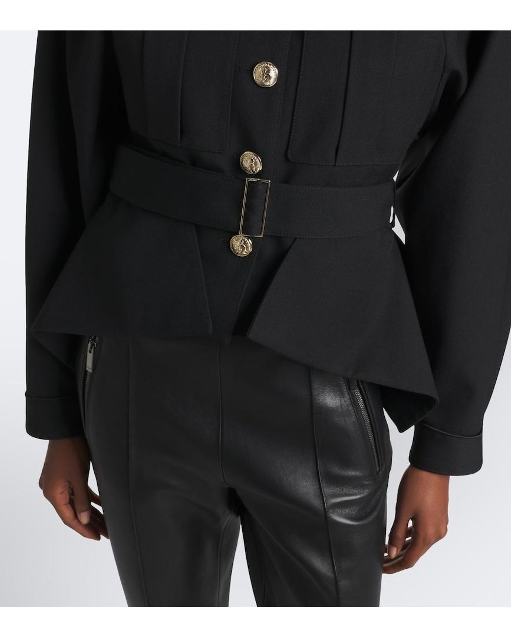 Chaqueta De Lana Con Cinturon Balmain de color Black