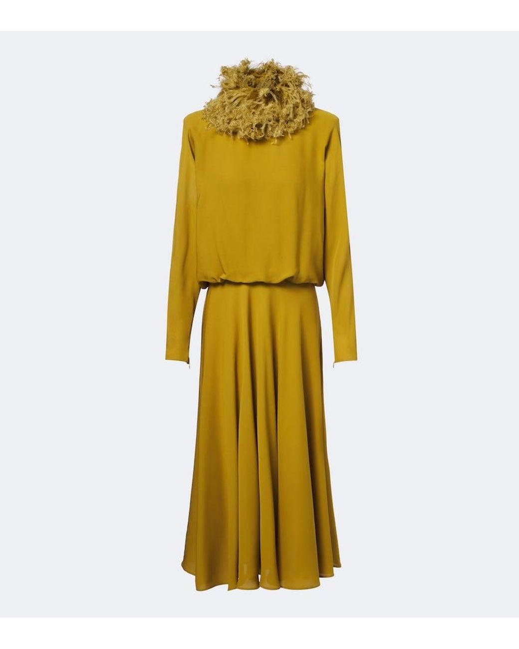 Valentino Garavani Yellow Feather-Trimmed Silk Georgette Midi Dress