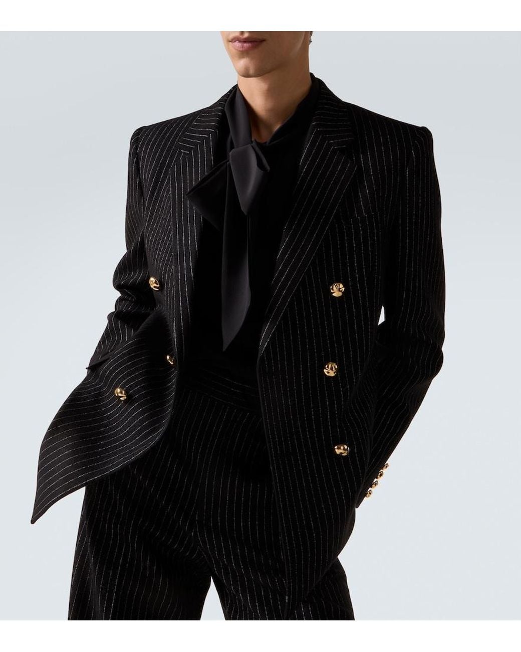 Valentino Garavani Black Chalk Stripe Wool And Silk Blazer for men