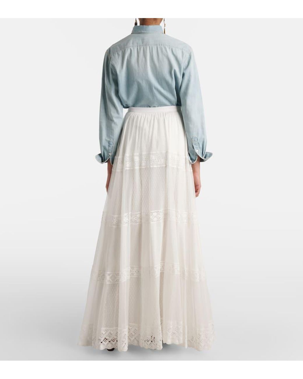 Ralph Lauren White Malti Cotton And Silk Maxi Skirt