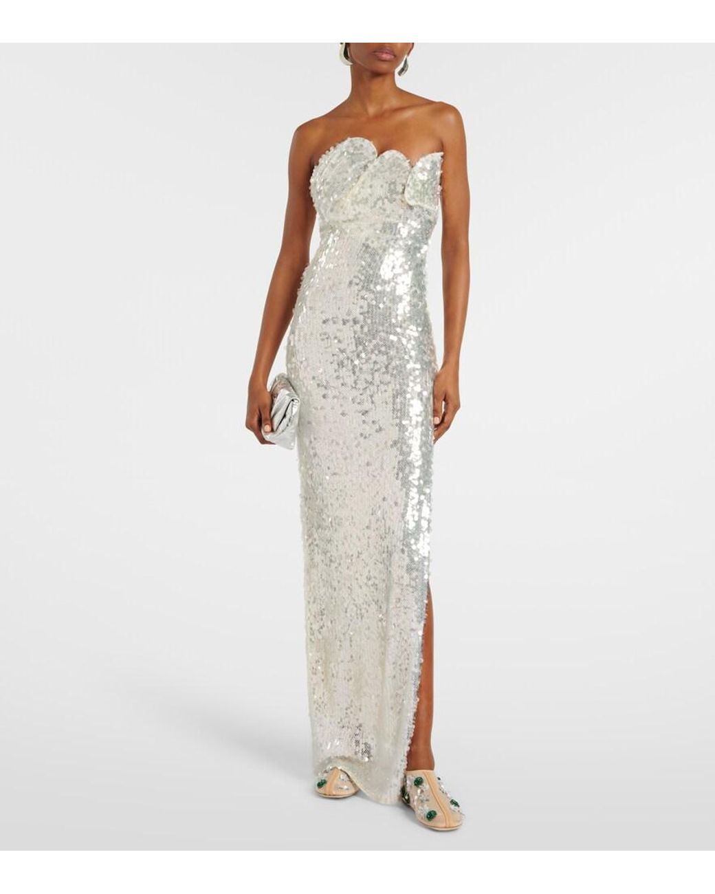 Christopher Esber White Opaline Sequined Strapless Gown