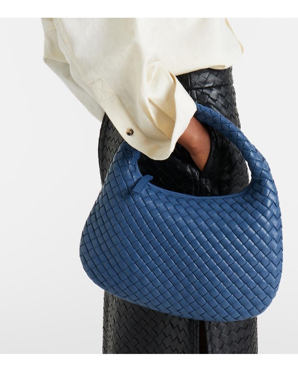 Bottega Veneta Blue Little Veneta Small Leather Shoulder Bag
