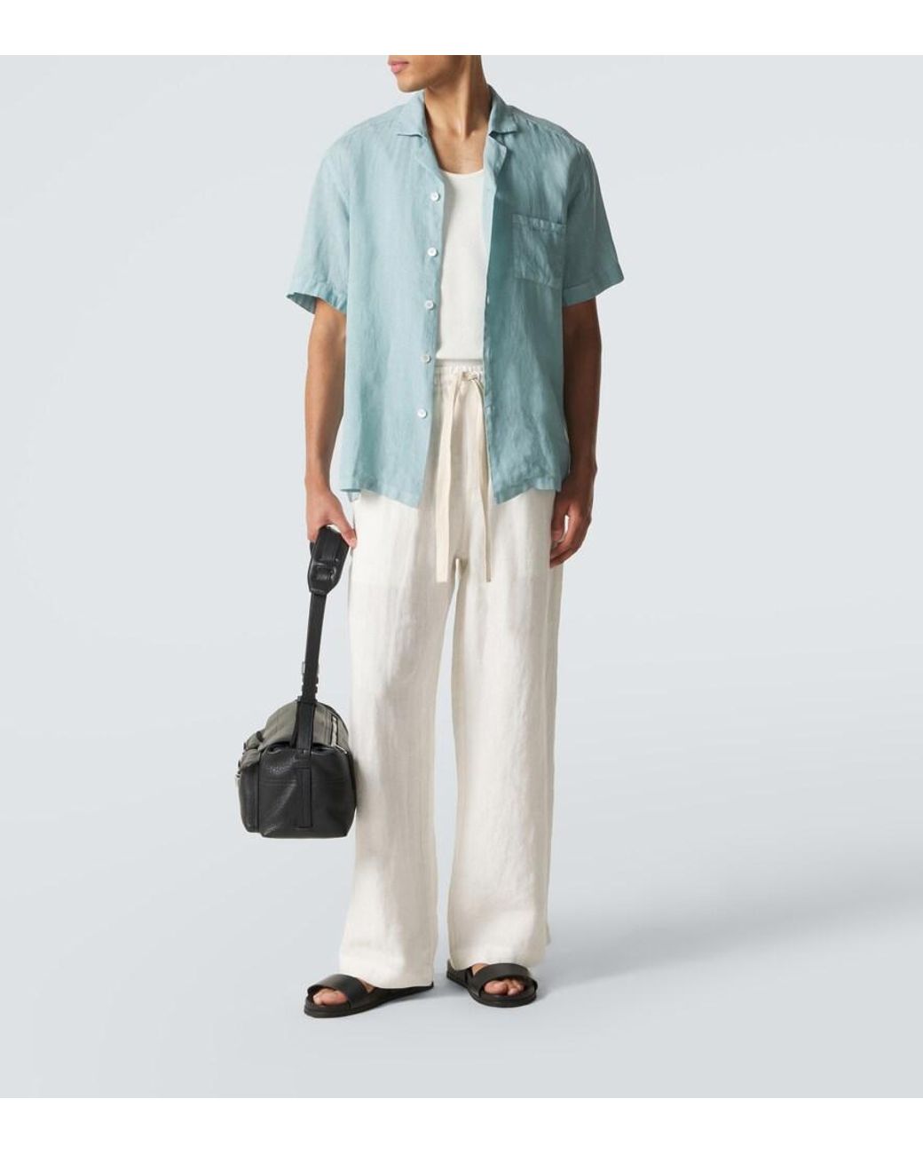Thom Sweeney Blue Linen Shirt for men