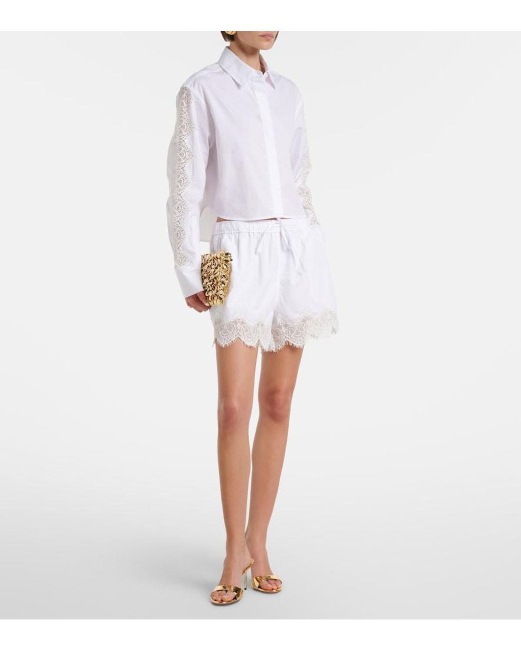 Jonathan Simkhai White Lace-Trimmed Cotton Poplin Shirt