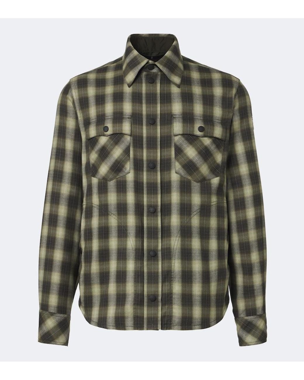 Moncler Green Plaid Cotton-Blend Shirt for men