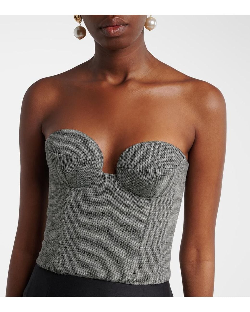 Magda Butrym Gray Herringbone Wool-Blend Bustier Top