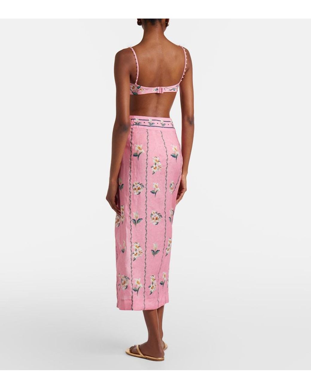 Agua Bendita Pink Tierra Floral Linen Beach Cover-Up