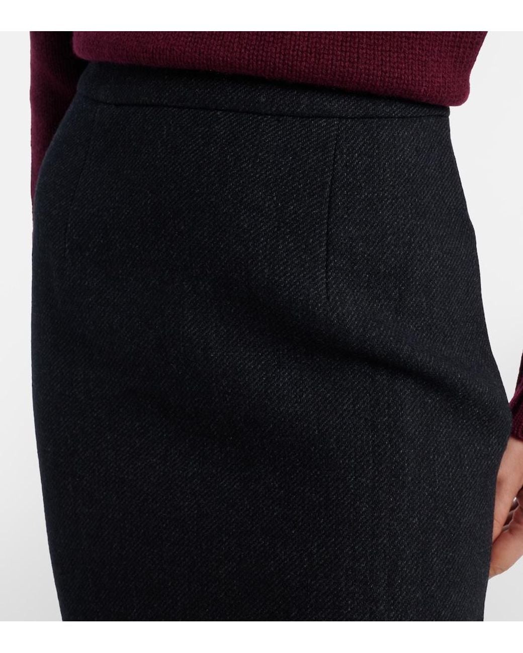 Self-Portrait Black Wool-Blend Twill Midi Dress