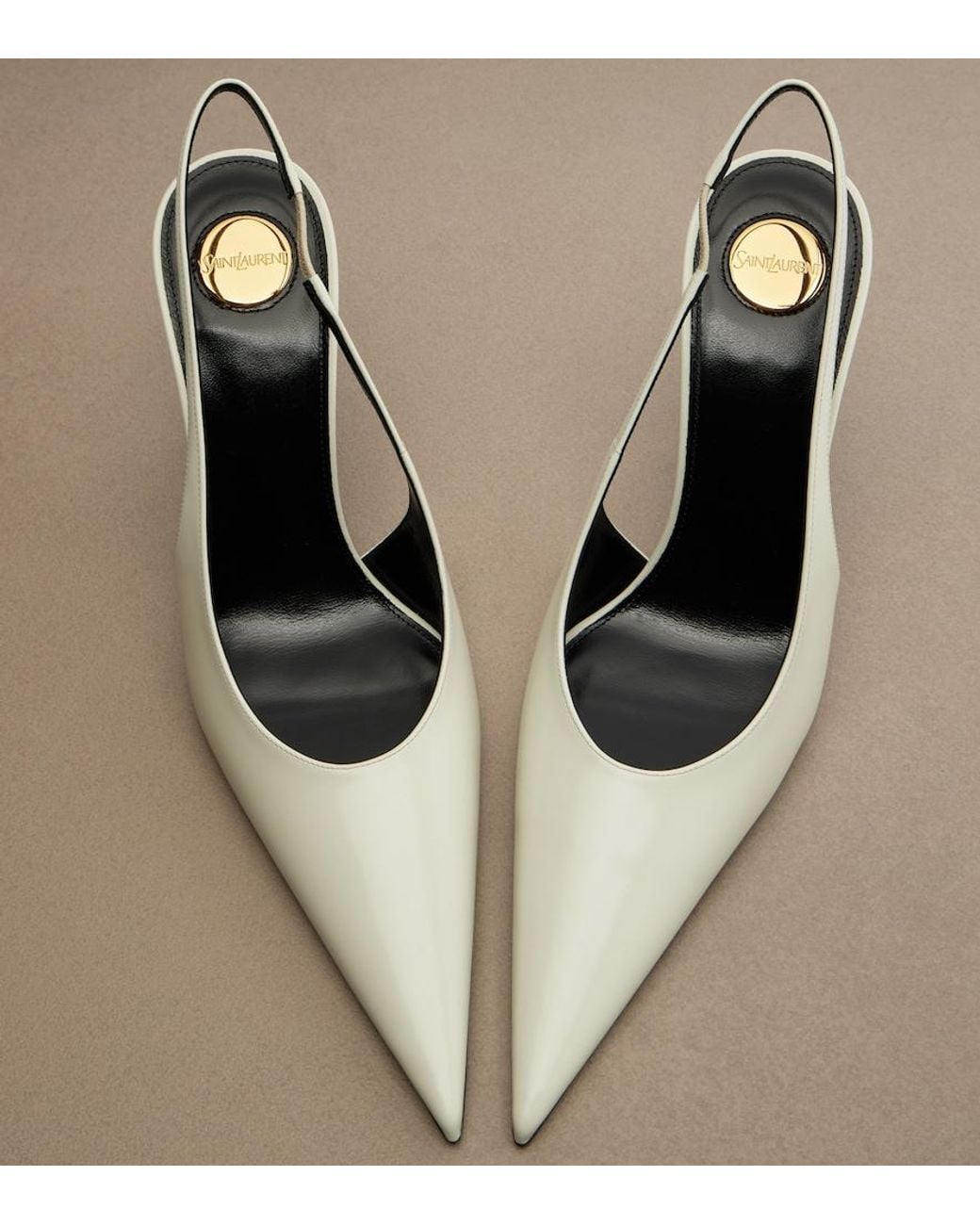 Saint Laurent White Guermantes Patent Leather Slingback Pumps