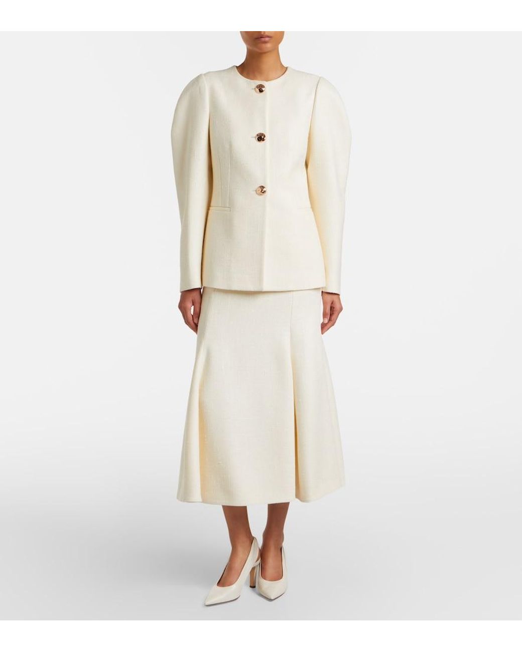 Gabriela Hearst White Patterson Silk And Wool Midi Skirt